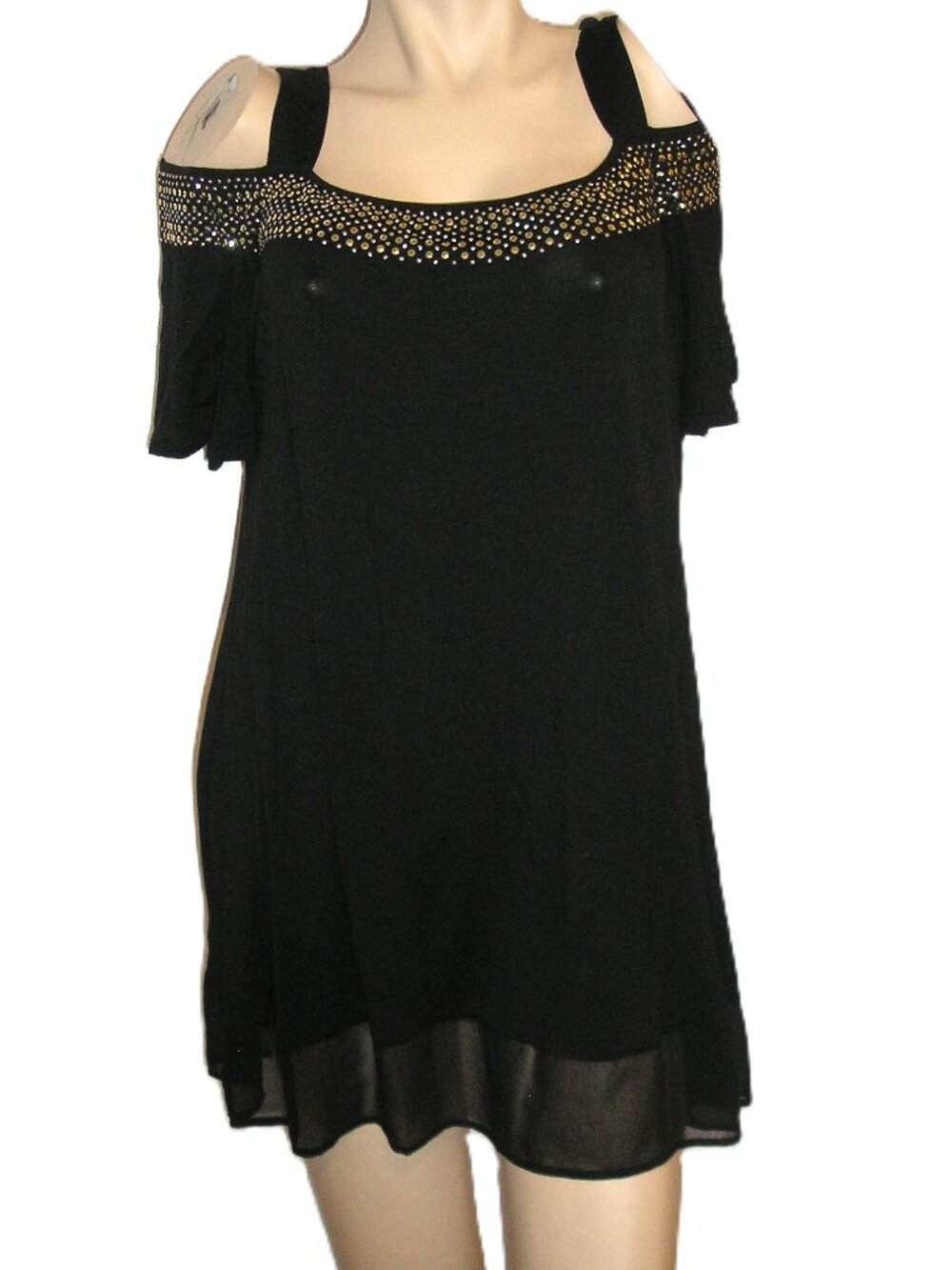 Belldini Cold Shoulder Studded Black Top, Size 2X NEW NWT